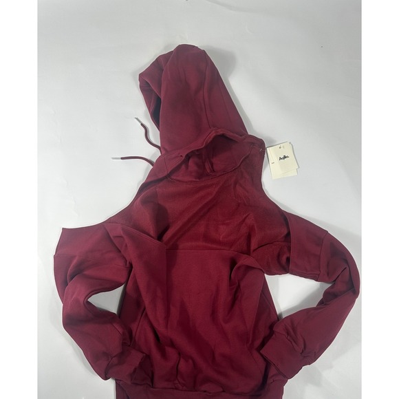 Aqilla Flex Hoodie Wine Cold Shoulder Open Back Hoodie XS/S New MSRP $128 - Picture 7 of 8